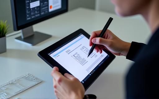 Ein Designer arbeitet an UI-Wireframes auf einem Tablet