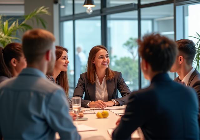 Das Team von AlpineWeb Solutions in einer Besprechung im modernen Büro in Zürich